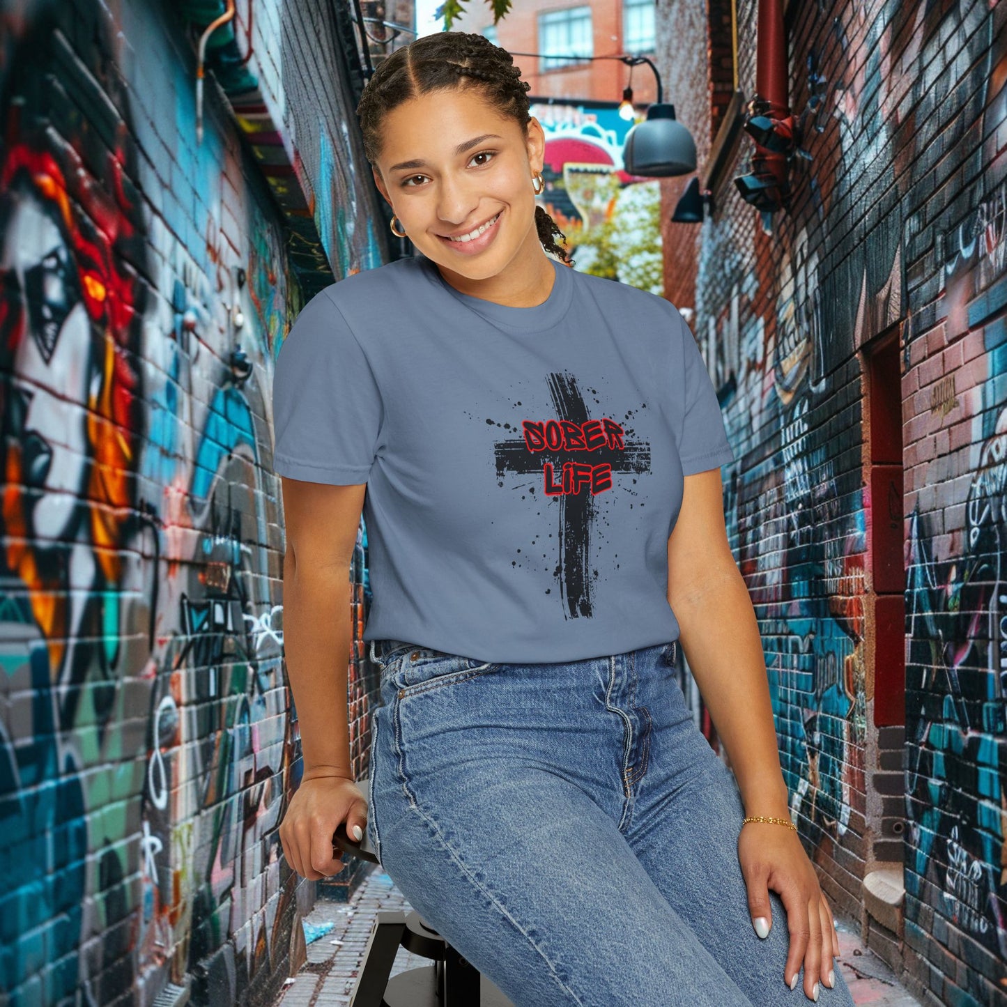 Sober Life Splatter Cross Tee