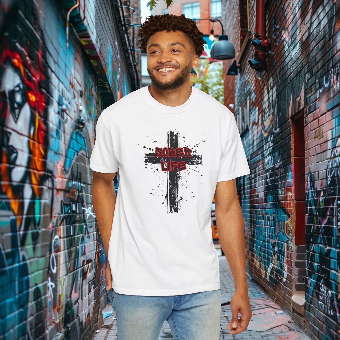 Sober Life Splatter Cross Tee